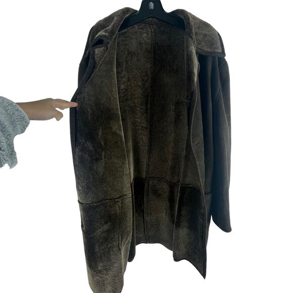 Men's Genuine Suede Shearling Long Coat Jacket Custom Made Brown Size 3XL - Picture 3 of 9